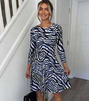 Missfiga Blue Zebra Print 3/4 Sleeve Skater Dress